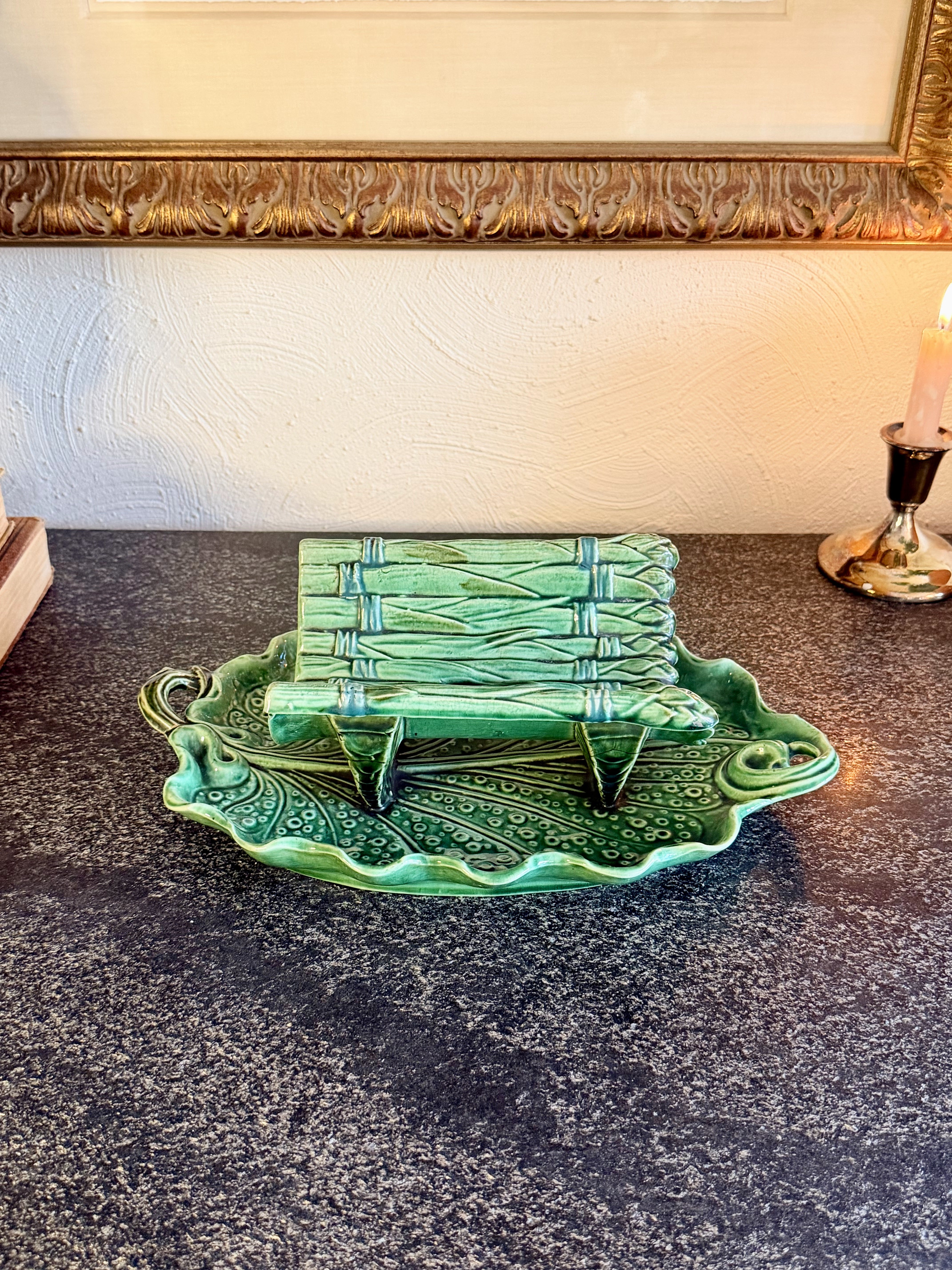 Antique Majolica Asparagus Boat