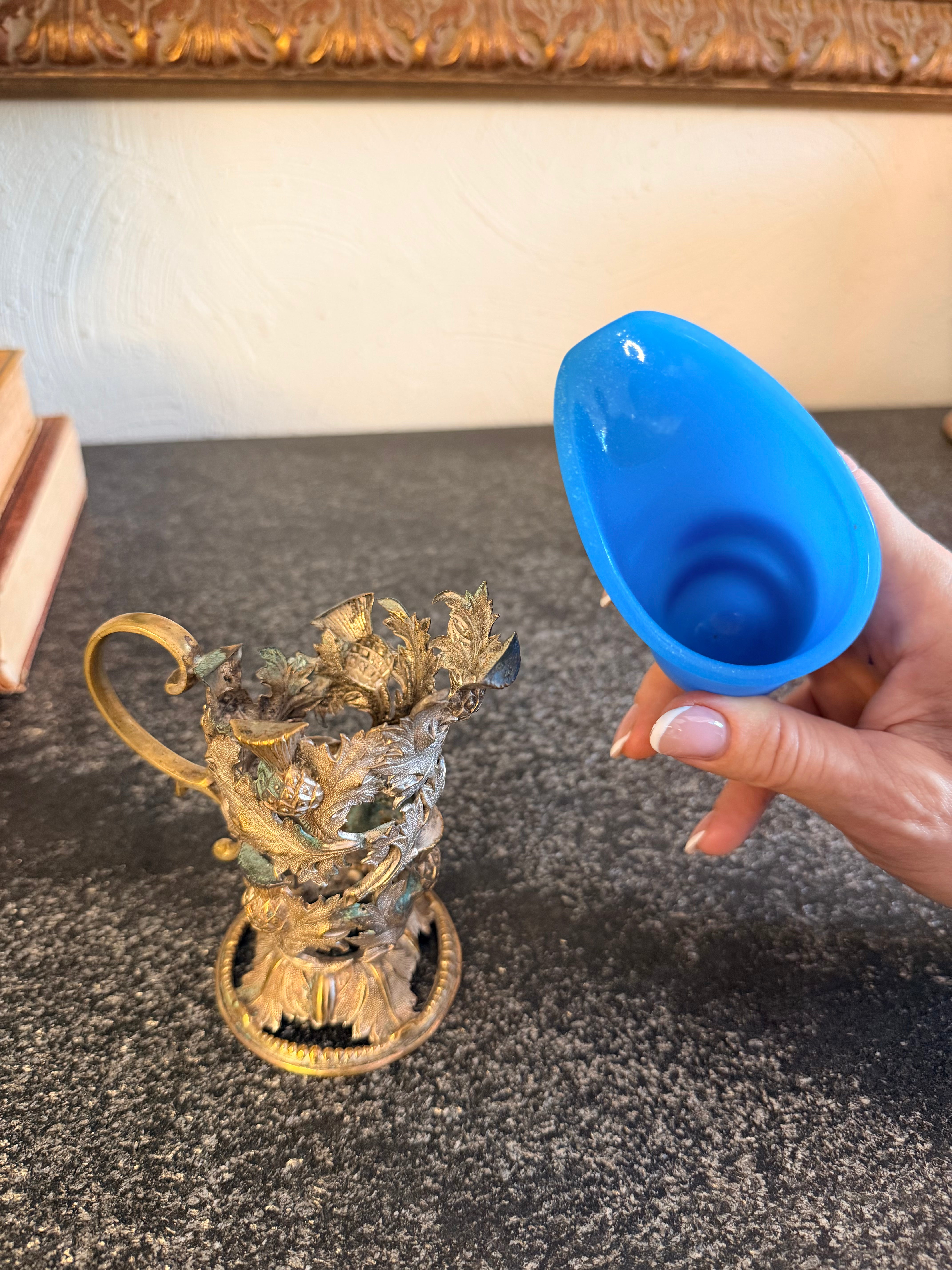 Antique Ormolu and Opaline Creamer