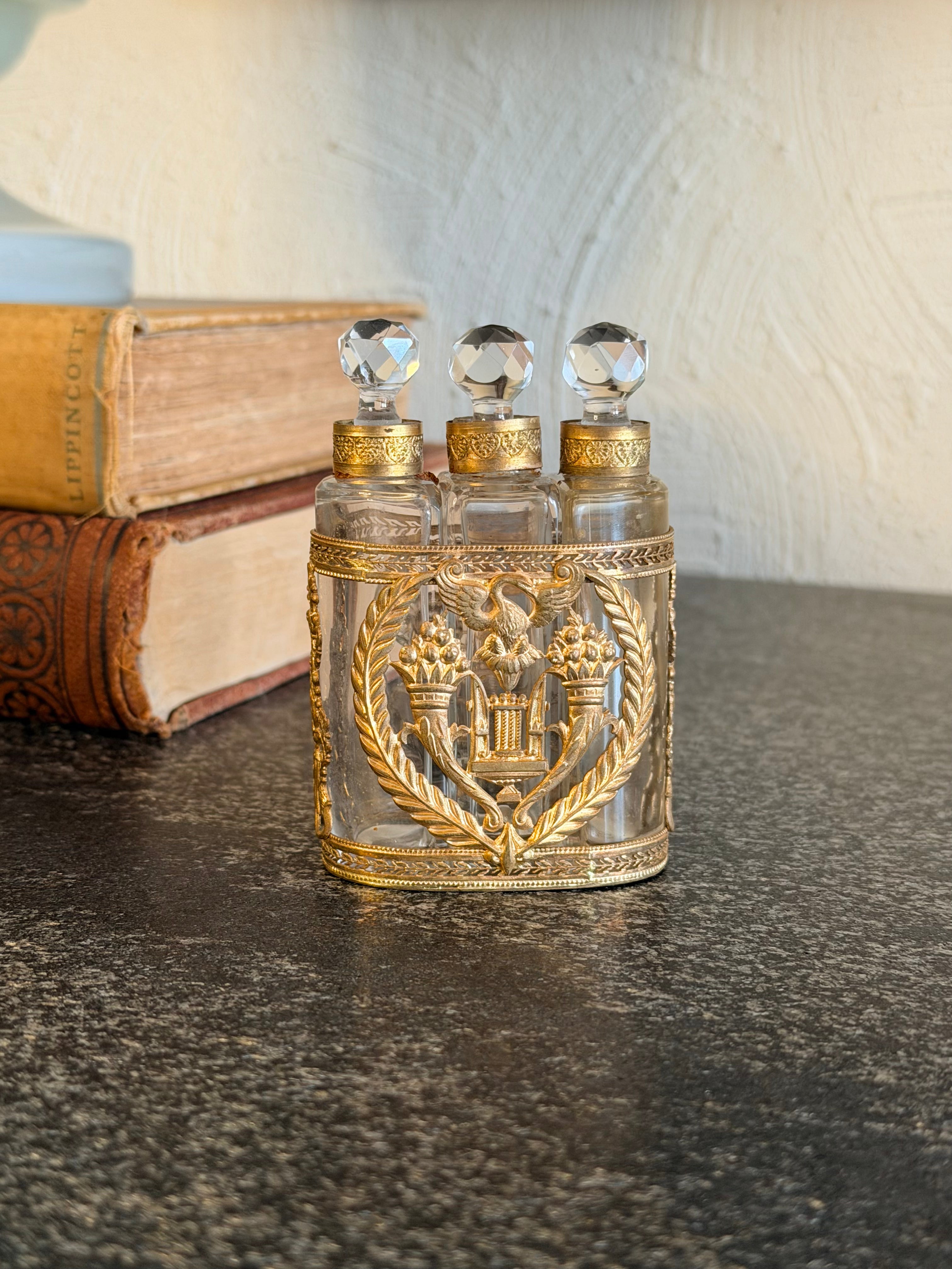 Antique Ormolu and Crystal Trio Parfum Bottle