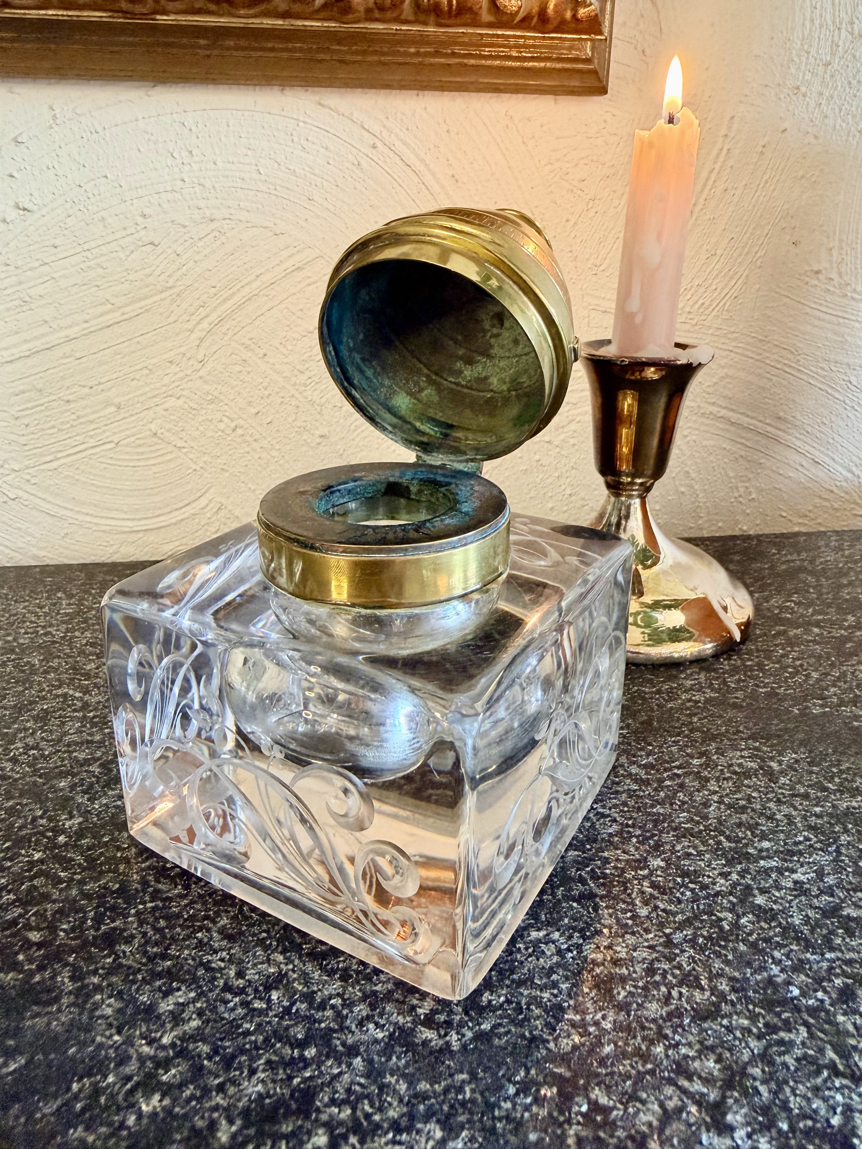 Antique French Crystal Inkwell