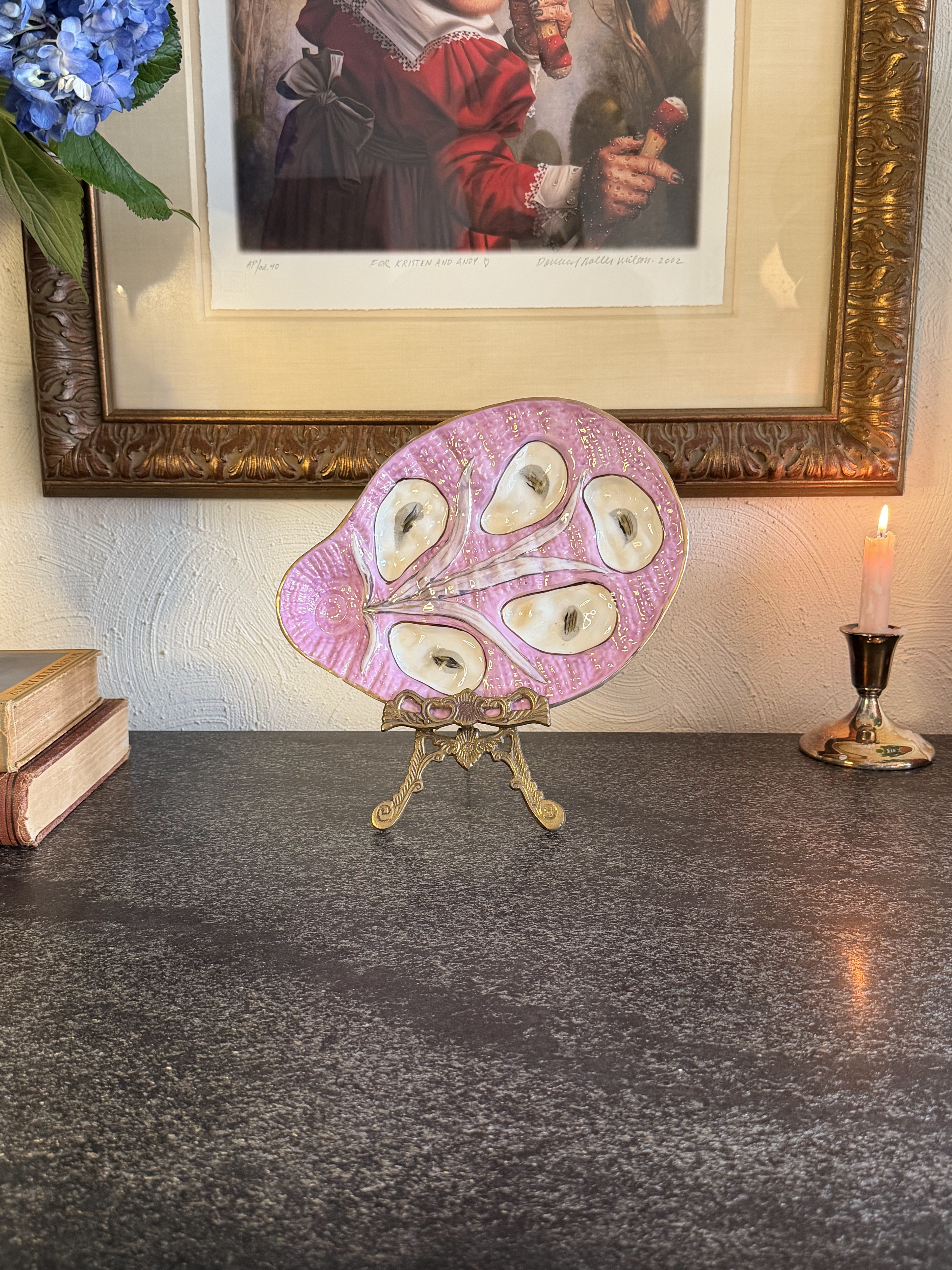 Antique Pink German Oyster Plate