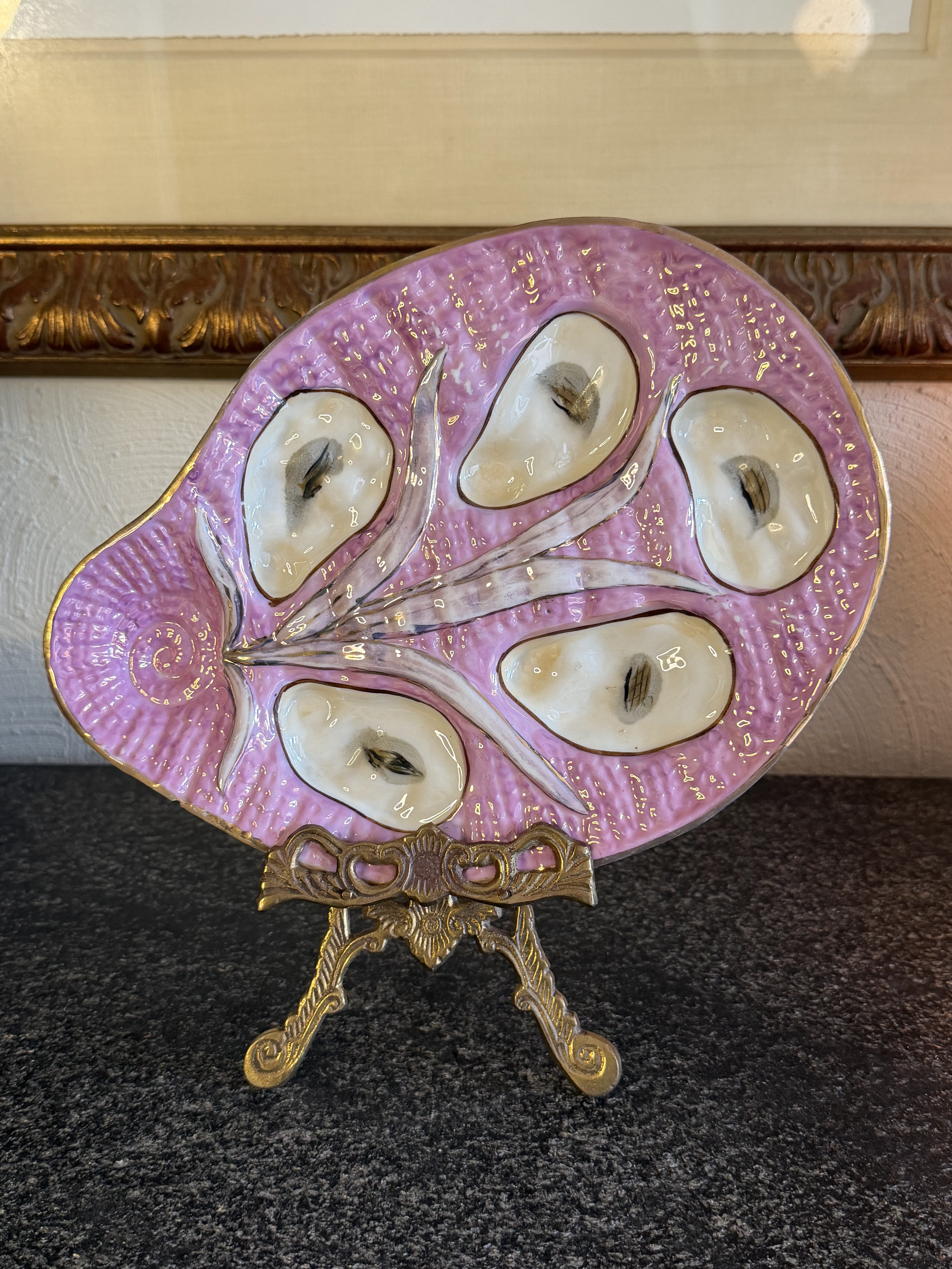 Antique Pink German Oyster Plate