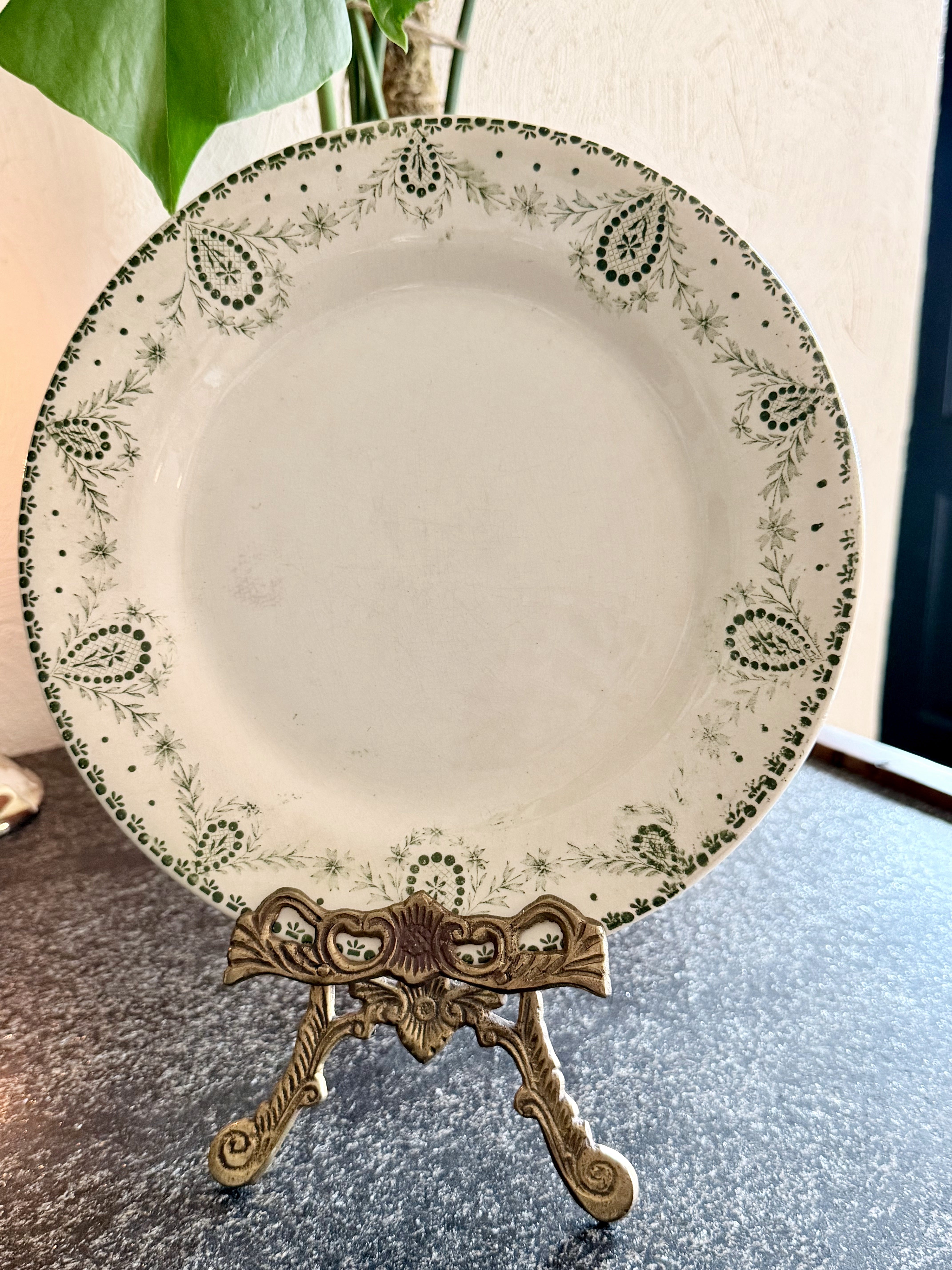Antique Terre de Fer Ornate Green Rim Plate