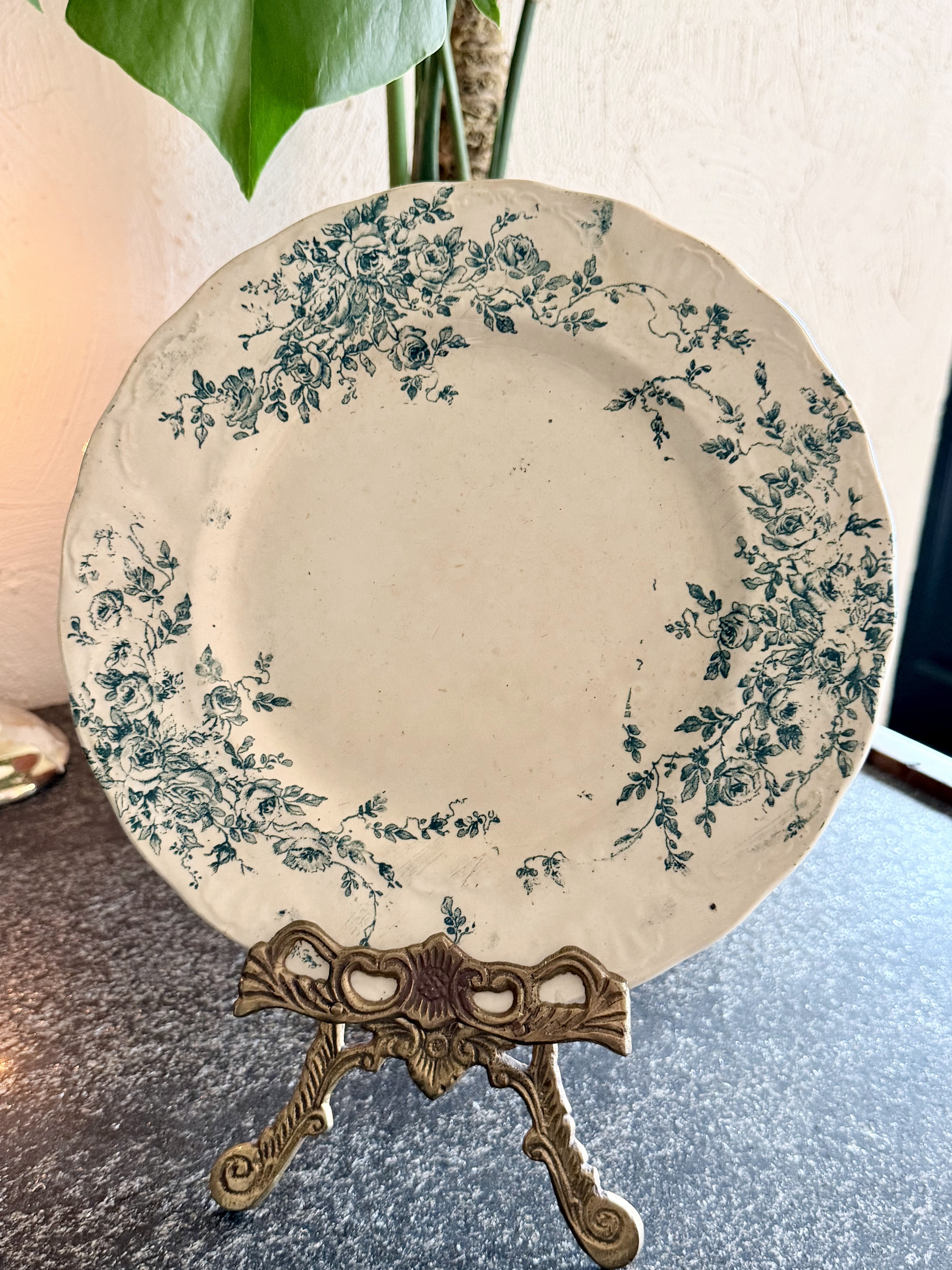 Antique Terre de Fer Green Floral Plate