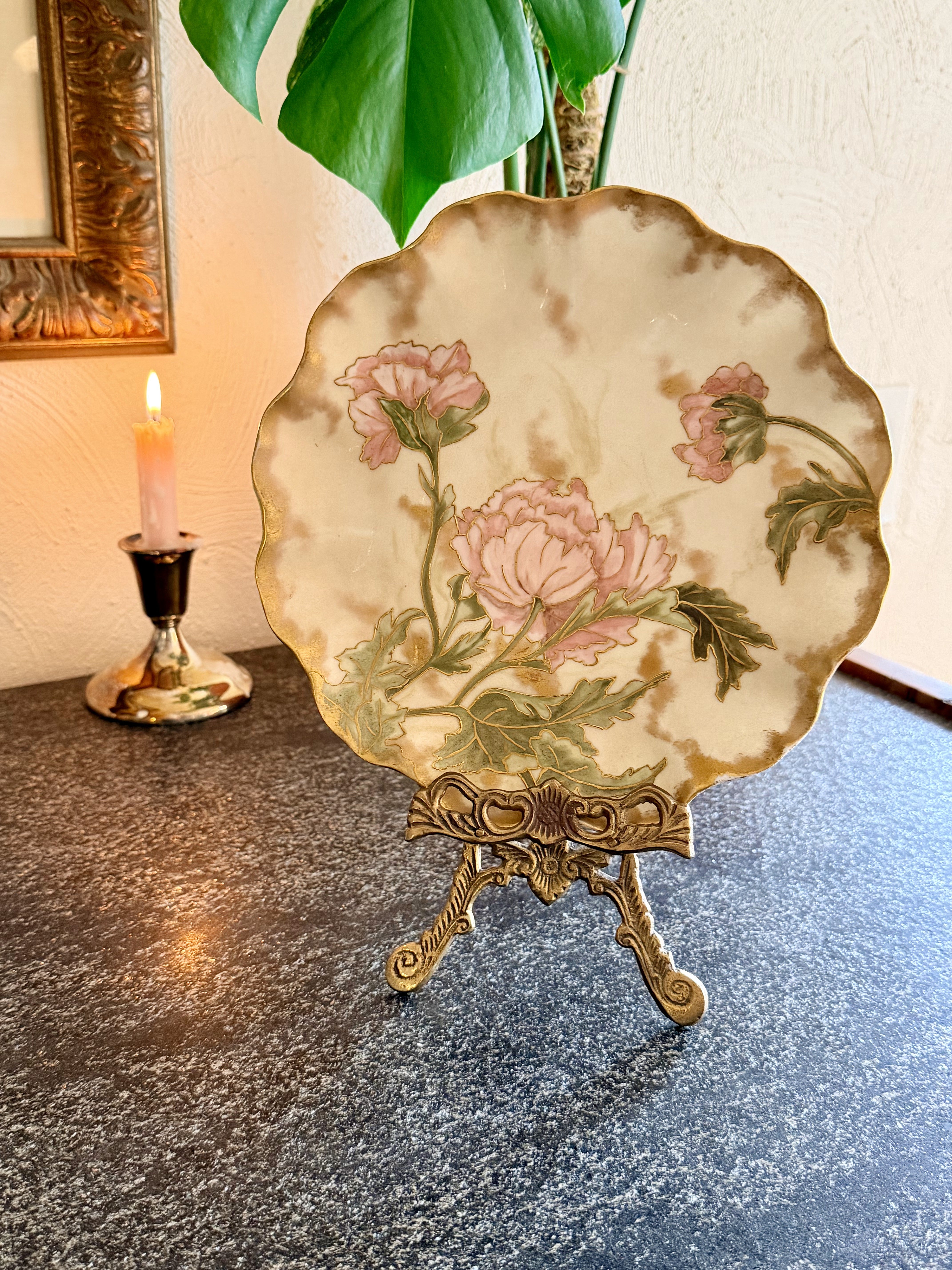 Vintage Limoges Pink and Gold Floral Plate