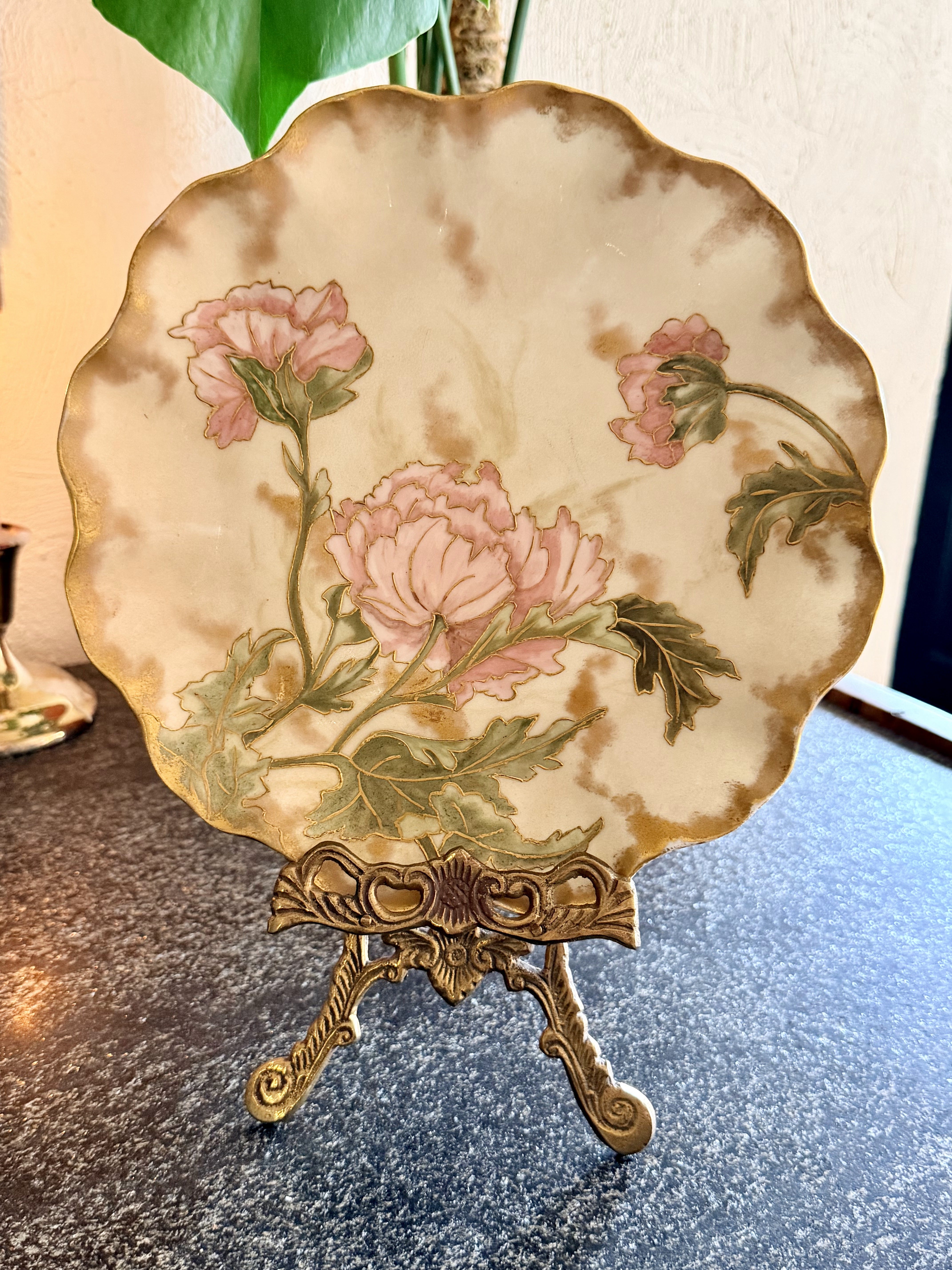 Vintage Limoges Pink and Gold Floral Plate