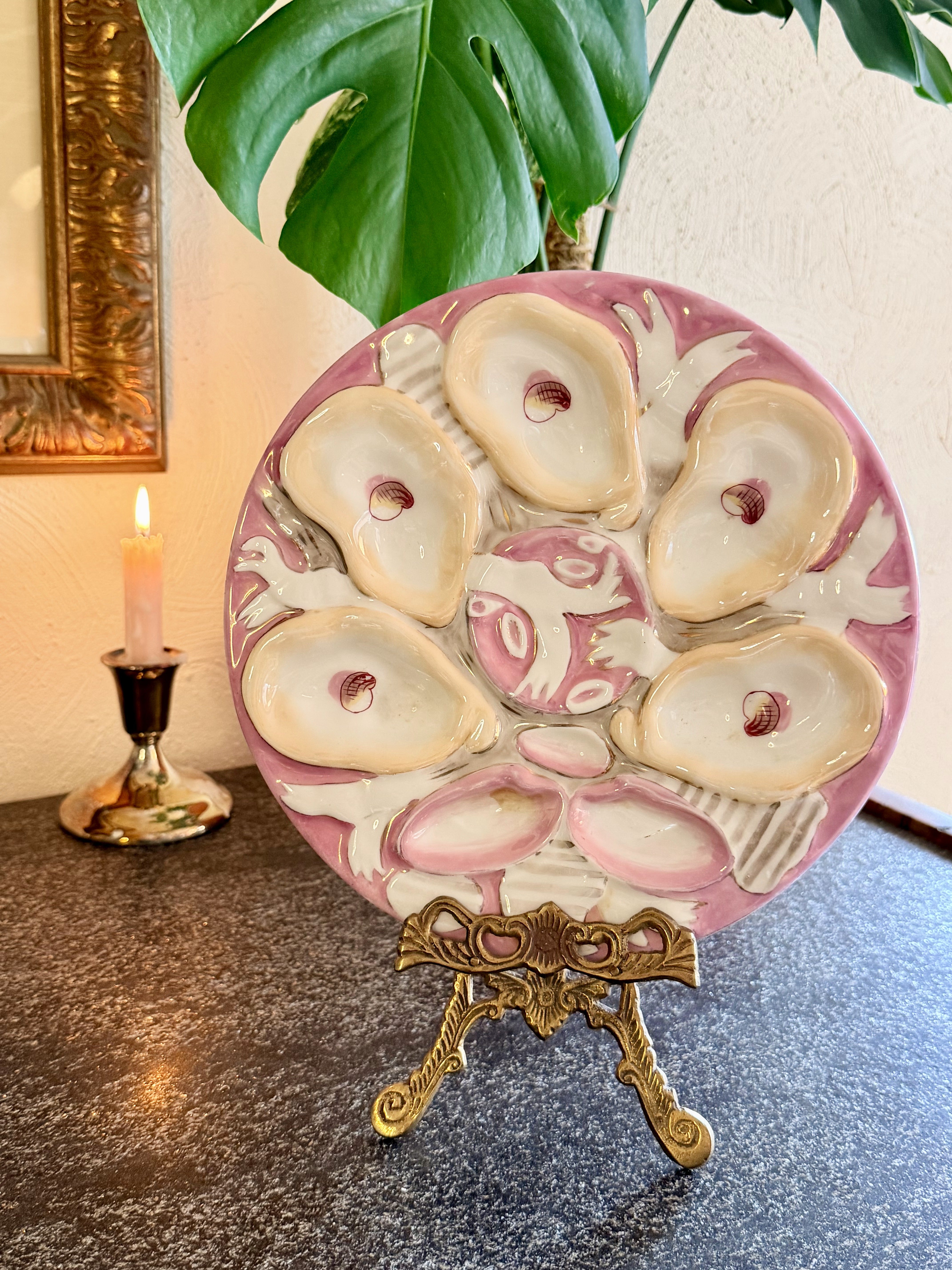 Antique Pink and White Oyster Plate