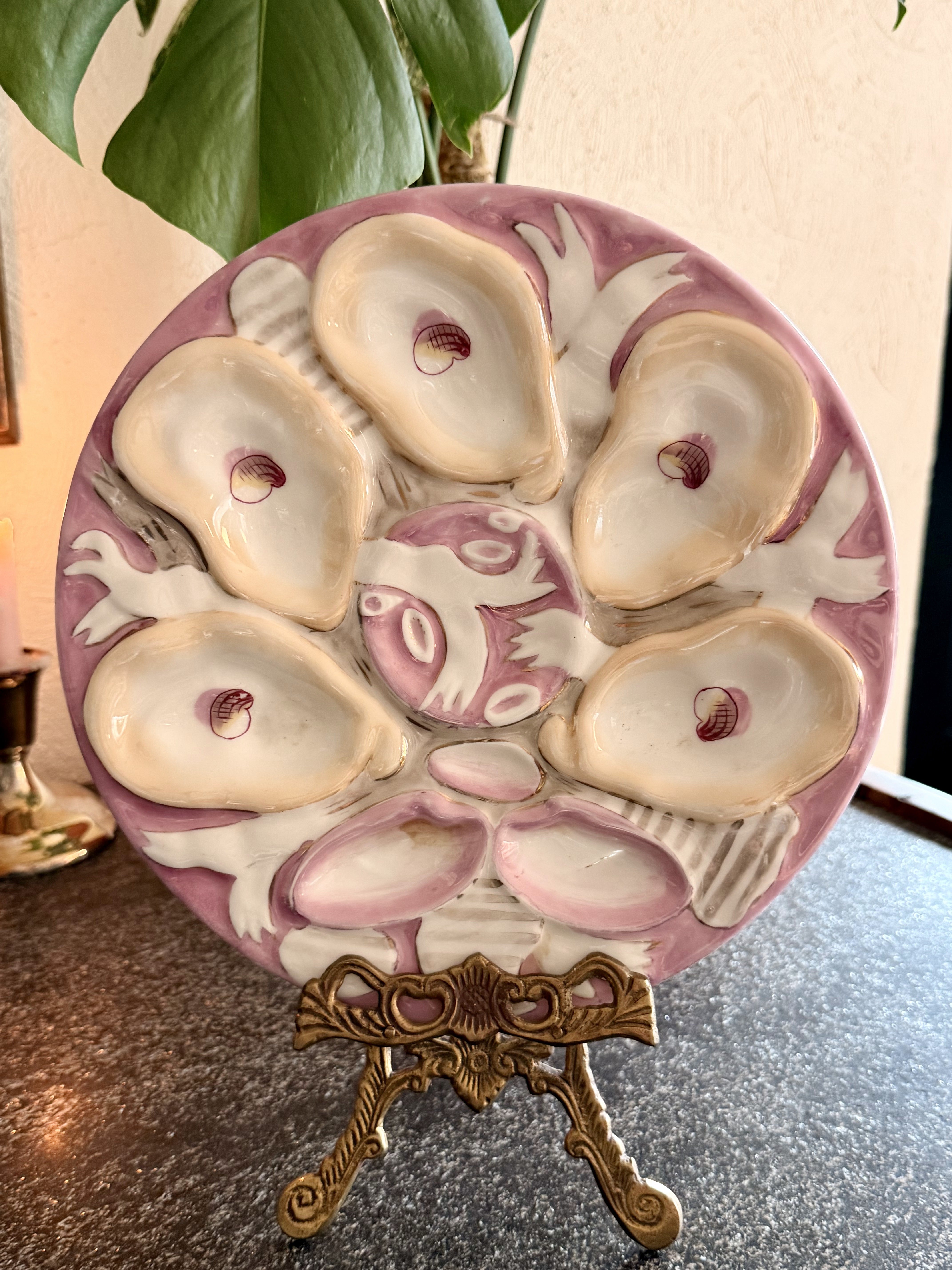 Antique Pink and White Oyster Plate