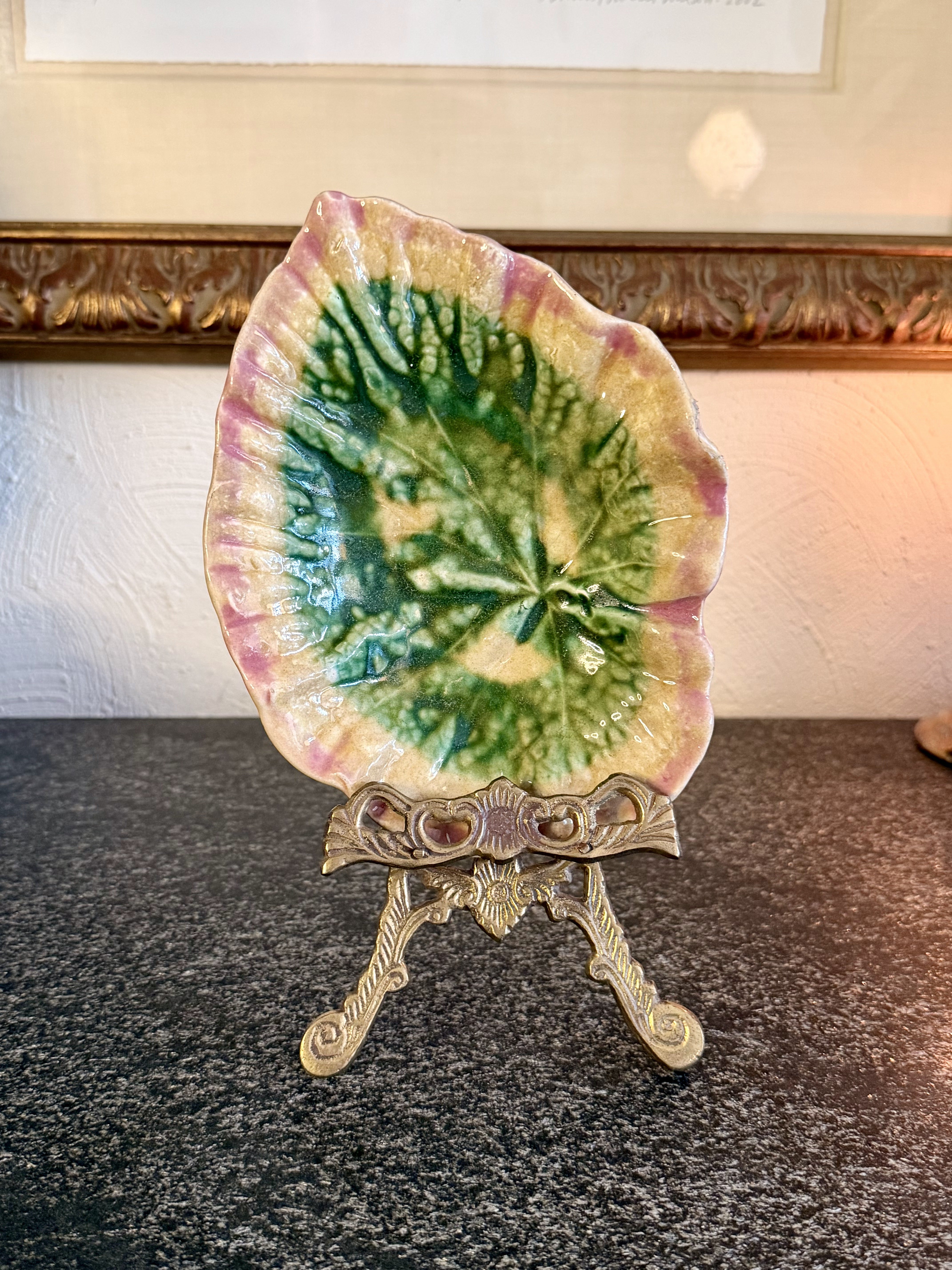 Antique Majolica Leaf Dish