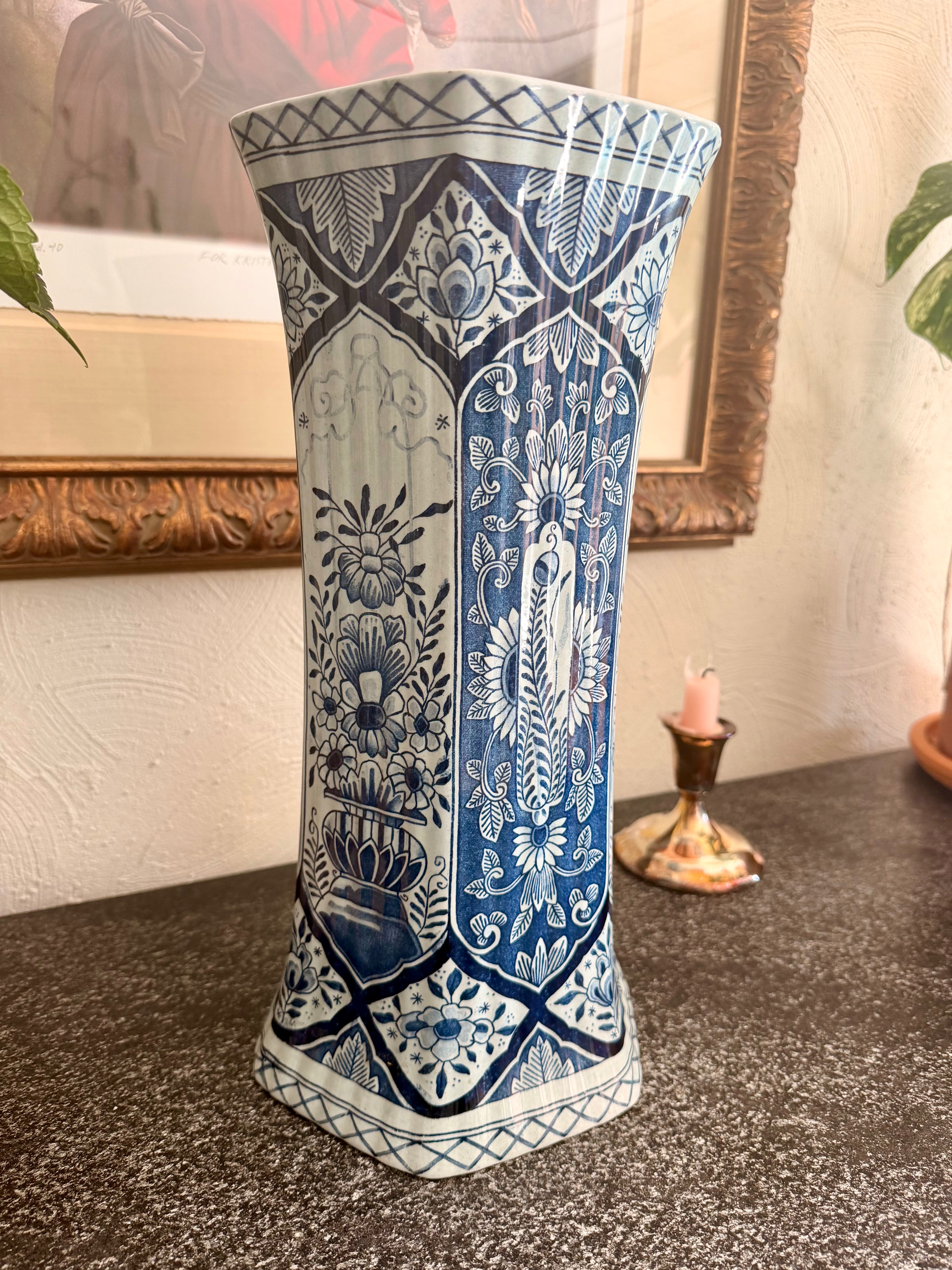 Tall Antique Delft Vase