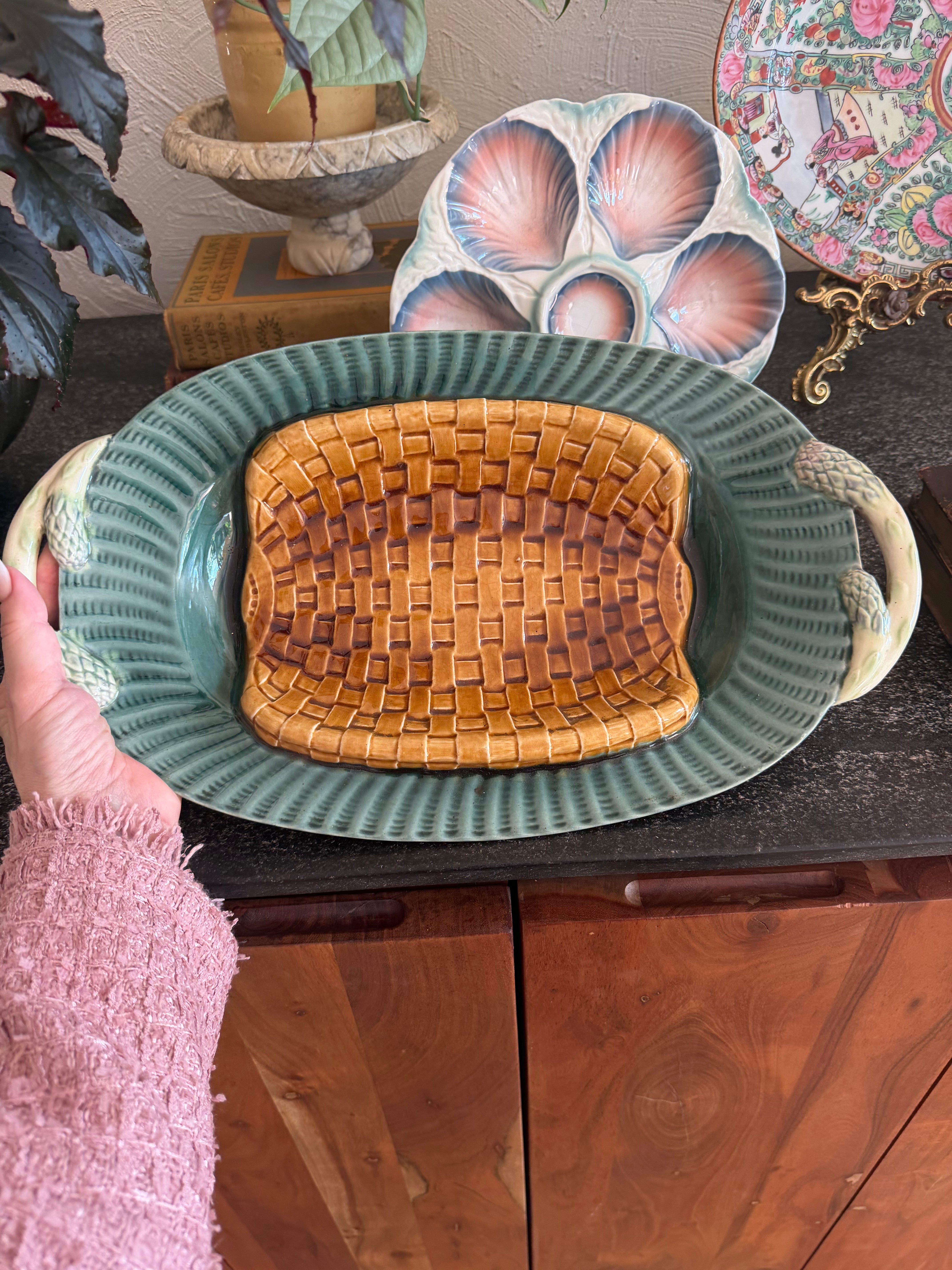 Antique Majolica Asparagus Platter